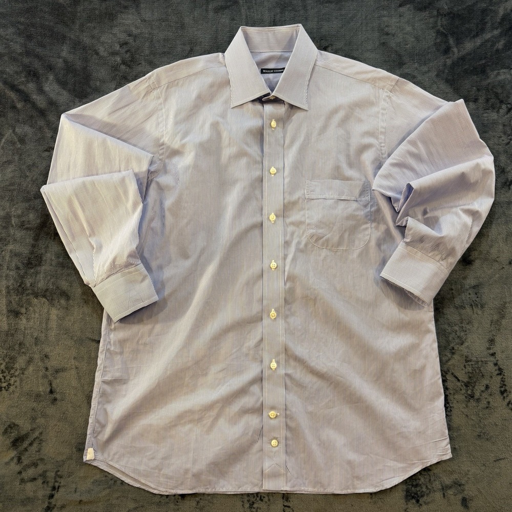 Bergdorf Goodman Mens 16.5 33.5 Blue White Striped Dress Shirt Luxury Business